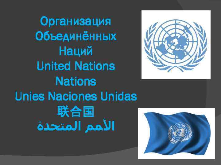  Организация  Объединённых   Наций United Nations Unies Naciones Unidas  