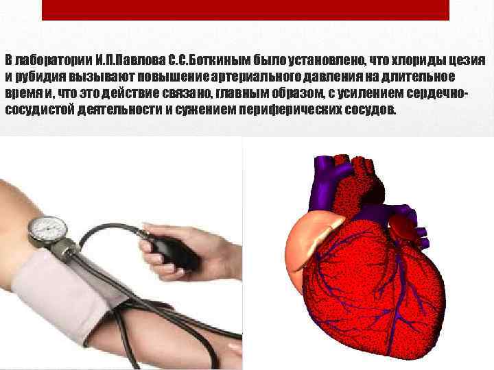 В лаборатории И. П. Павлова С. С. Боткиным было установлено, что хлориды цезия и