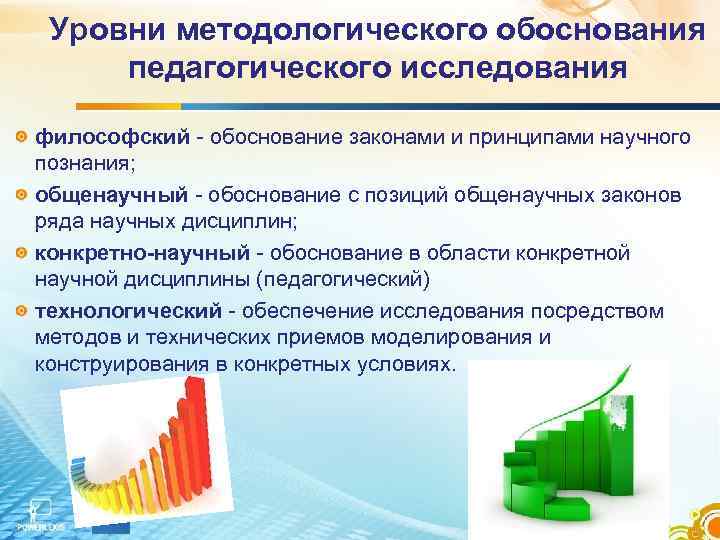  Уровни методологического обоснования педагогического исследования философский - обоснование законами и принципами научного познания;