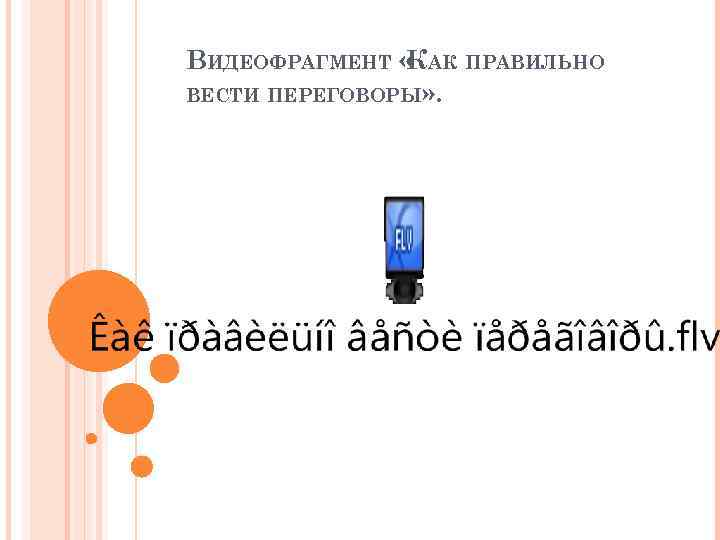 ВИДЕОФРАГМЕНТ « АК ПРАВИЛЬНО    К ВЕСТИ ПЕРЕГОВОРЫ» . 