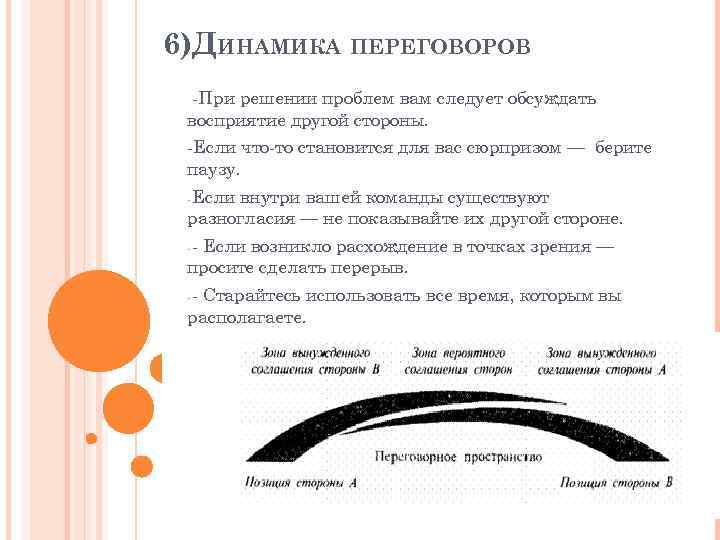 6)ДИНАМИКА ПЕРЕГОВОРОВ  -При решении проблем вам следует обсуждать восприятие другой стороны.  -Если