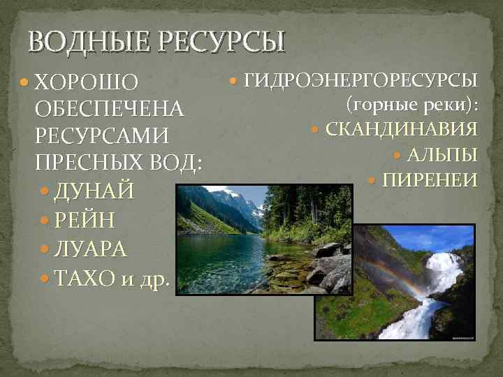 Водные ресурсы европы презентация