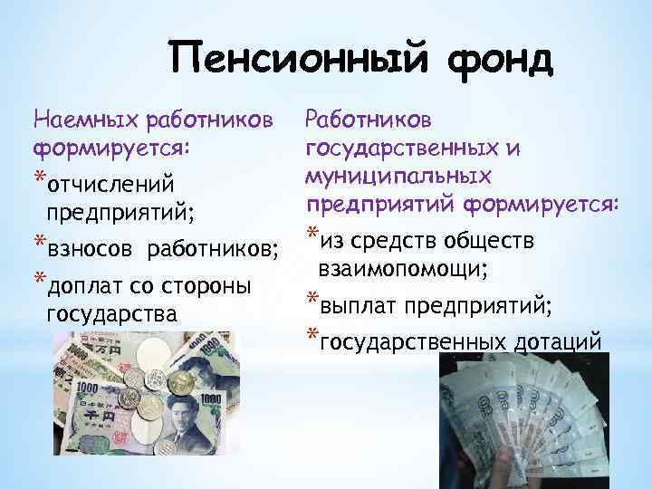    Пенсионный фонд Наемных работников  Работников формируется:   государственных и