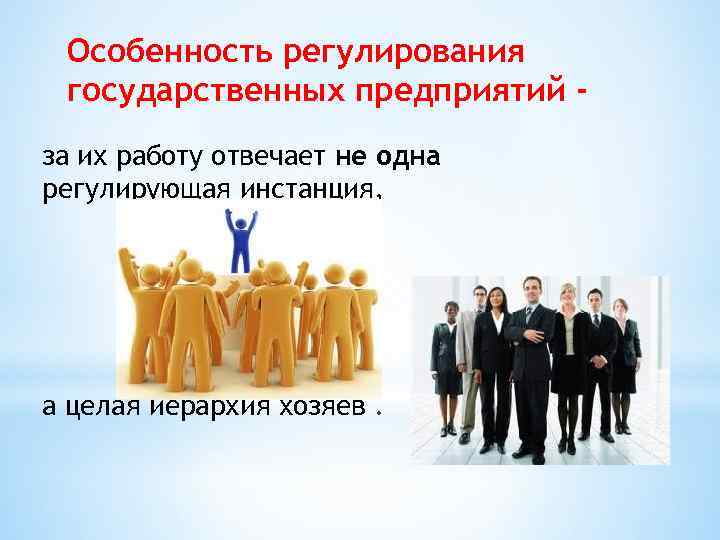  Особенность регулирования государственных предприятий - за их работу отвечает не одна регулирующая инстанция,