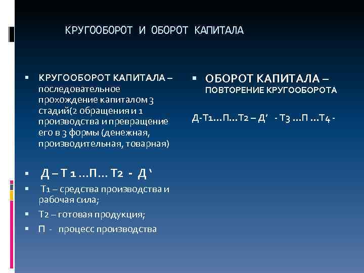   КРУГООБОРОТ И ОБОРОТ КАПИТАЛА КРУГООБОРОТ КАПИТАЛА –  последовательное   ПОВТОРЕНИЕ