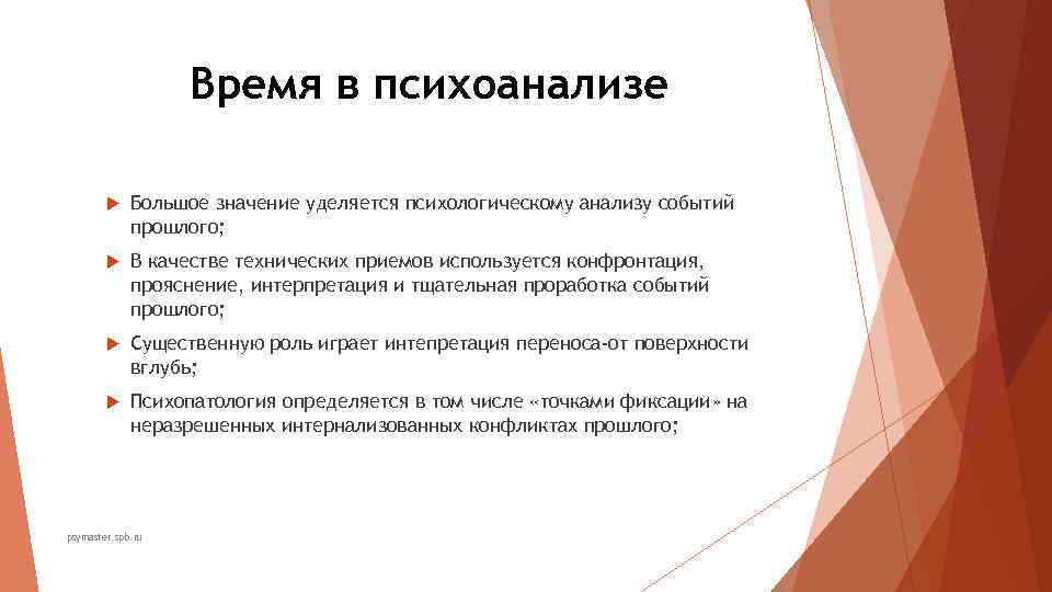 Время в психоанализе Большое значение уделяется психологическому Время в психоанализе Большое значение уделяется психологическому