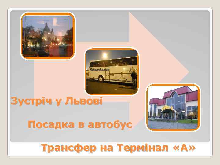 Зустріч у Львові  Посадка в автобус  Трансфер на Термінал «А» 