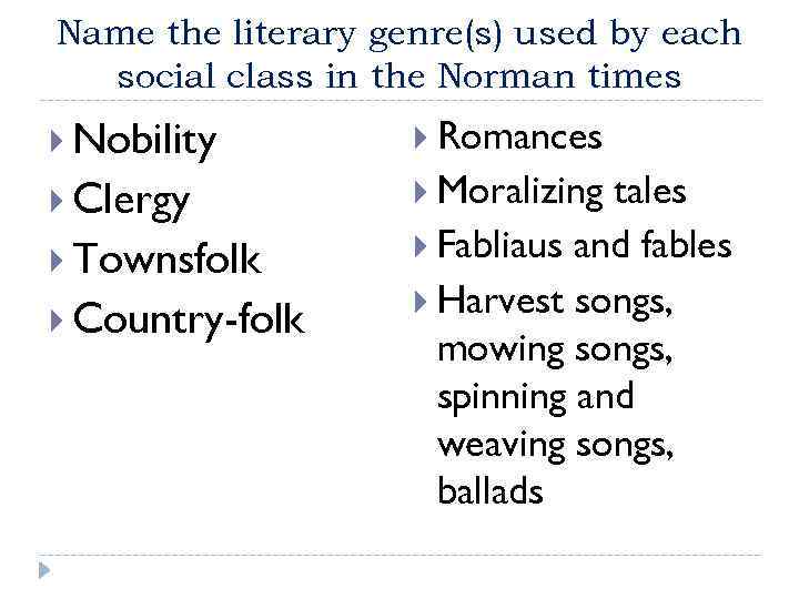 Name the literary genre(s) used by each  social class in the Norman times
