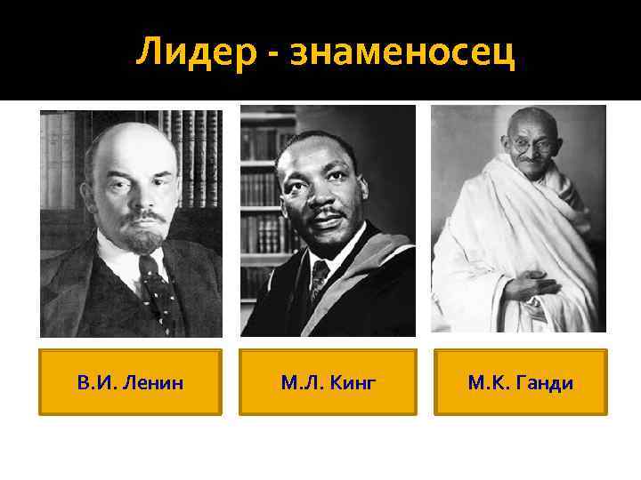  Лидер  знаменосец В. И. Ленин  М. Л. Кинг  М. К.