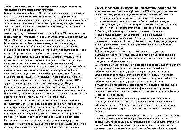 23. Соотношения местного самоуправления и муниципального    24. Взаимодействие и координации деятельности