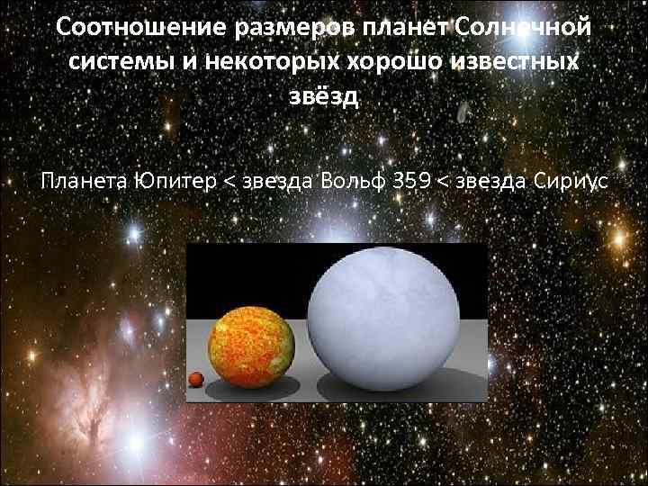 Соотношение размеров планет Солнечной системы и некоторых хорошо известных Соотношение размеров планет Солнечной системы и некоторых хорошо известных