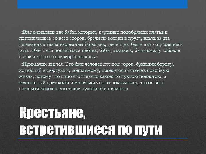  «Вид оживляли две бабы, которые, картинно подобравши платья и подтыкавшись со всех сторон,