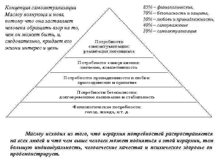 Концепция самоактуализации    85% – физиологические, Маслоу волнующа и нова,  