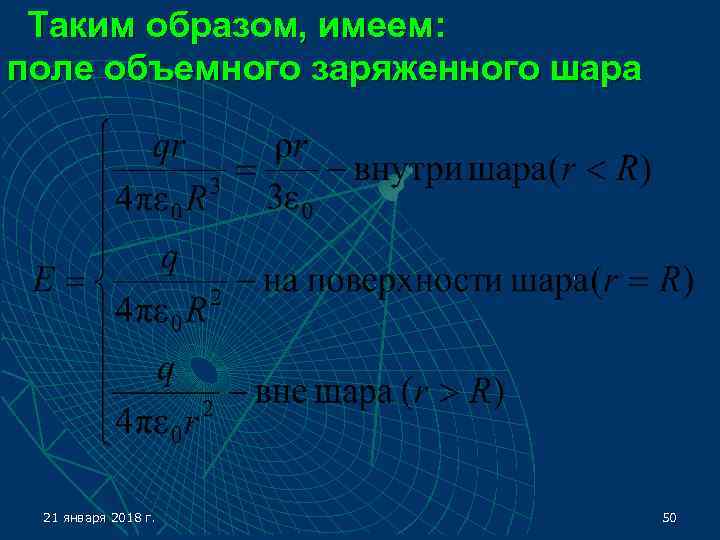  Таким образом, имеем: поле объемного заряженного шара 21 января 2018 г.  