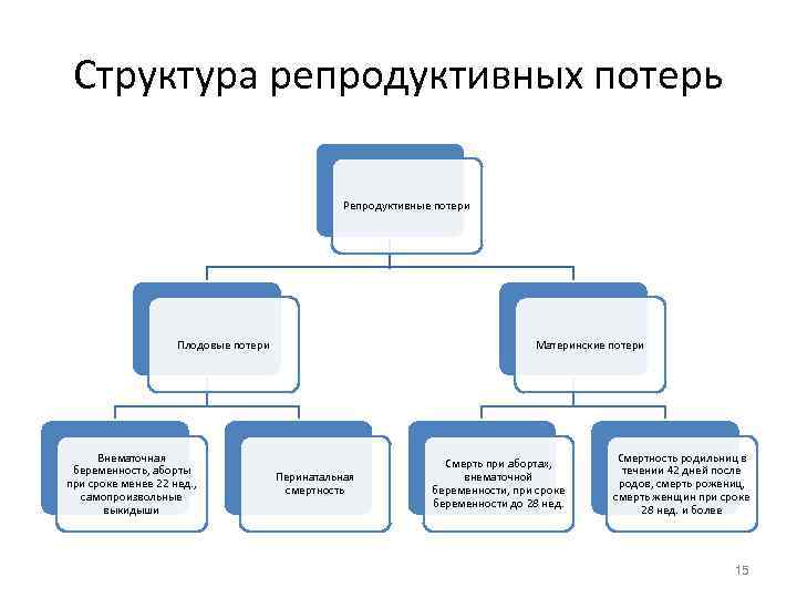  Структура репродуктивных потерь     Репродуктивные потери    