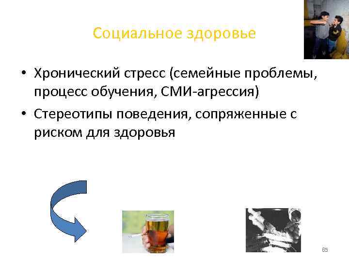    Социальное здоровье  • Хронический стресс (семейные проблемы, процесс обучения, СМИ-агрессия)
