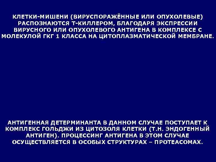  КЛЕТКИ-МИШЕНИ (ВИРУСПОРАЖЁННЫЕ ИЛИ ОПУХОЛЕВЫЕ) РАСПОЗНАЮТСЯ Т-КИЛЛЕРОМ, БЛАГОДАРЯ ЭКСПРЕССИИ  ВИРУСНОГО ИЛИ ОПУХОЛЕВОГО АНТИГЕНА