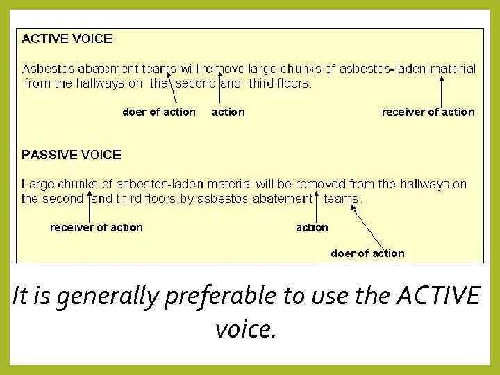 It is generally preferable to use the ACTIVE     voice. 
