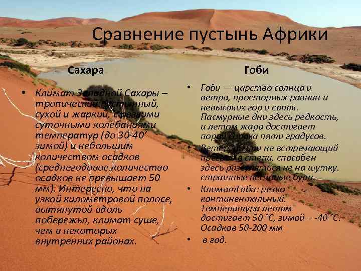   Сравнение пустынь Африки   Сахара     Гоби 