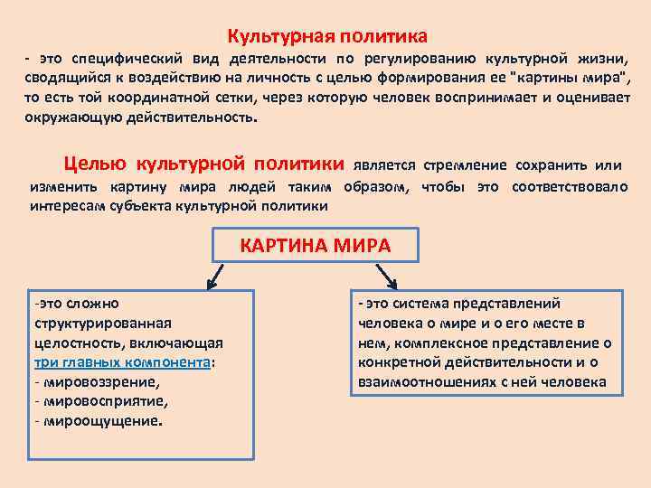       Культурная политика - это специфический вид деятельности по