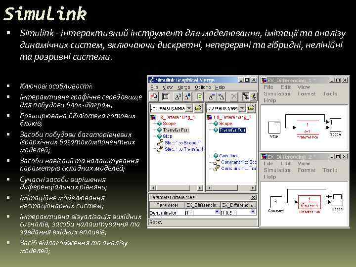 Simulink - інтерактивний інструмент для моделювання, імітації та аналізу  динамічних систем, включаючи дискретні,