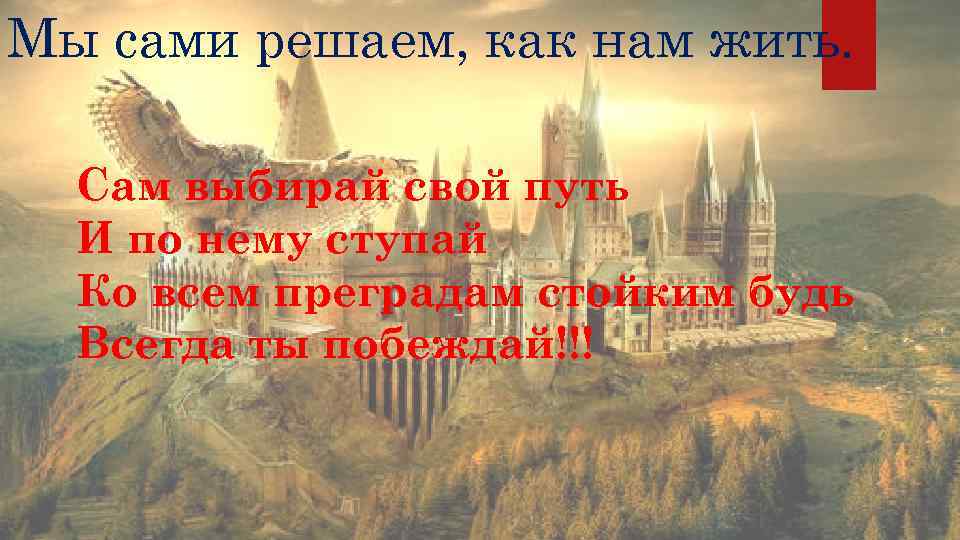 Мы сами решаем, как нам жить. Сам выбирай свой путь  И по нему