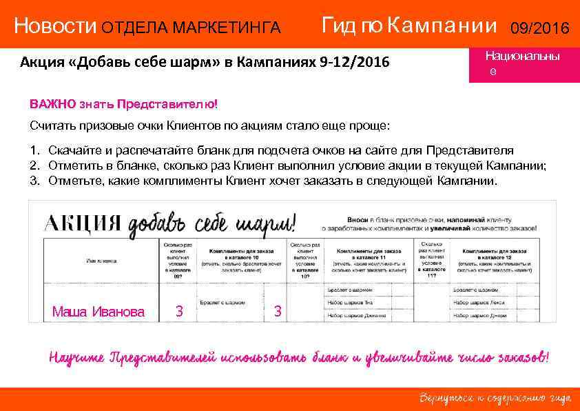 Новости ОТДЕЛА МАРКЕТИНГА     Гид по Кампании    09/2016