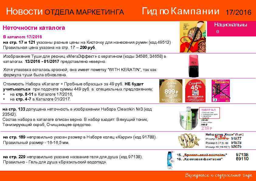  Новости ОТДЕЛА МАРКЕТИНГА    Гид по Кампании  17/2016  