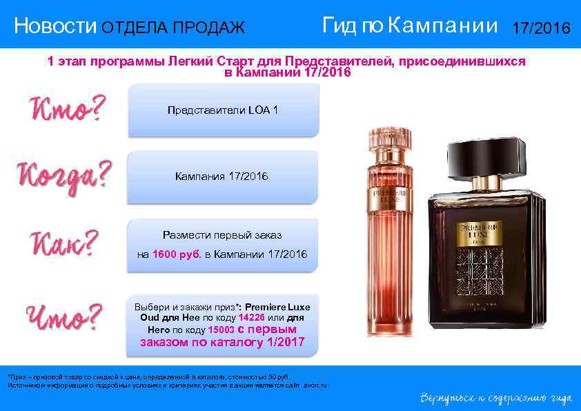  Новости ОТДЕЛА ПРОДАЖ      Гид по Кампании  17/2016