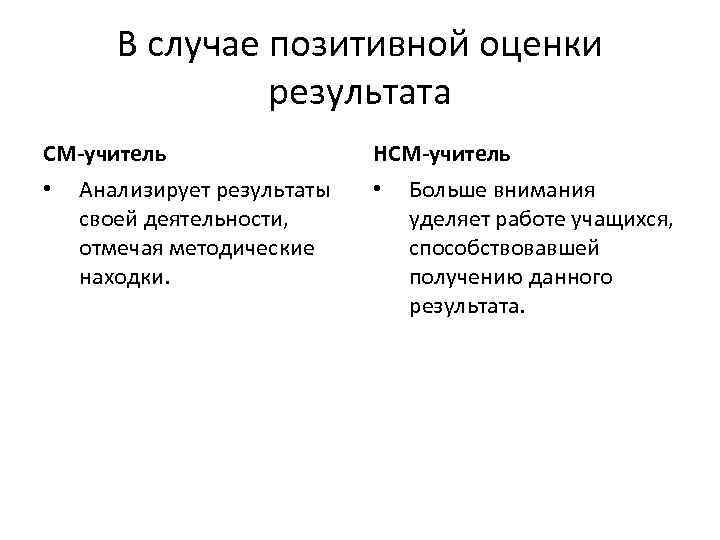   В случае позитивной оценки   результата СМ-учитель    НСМ-учитель