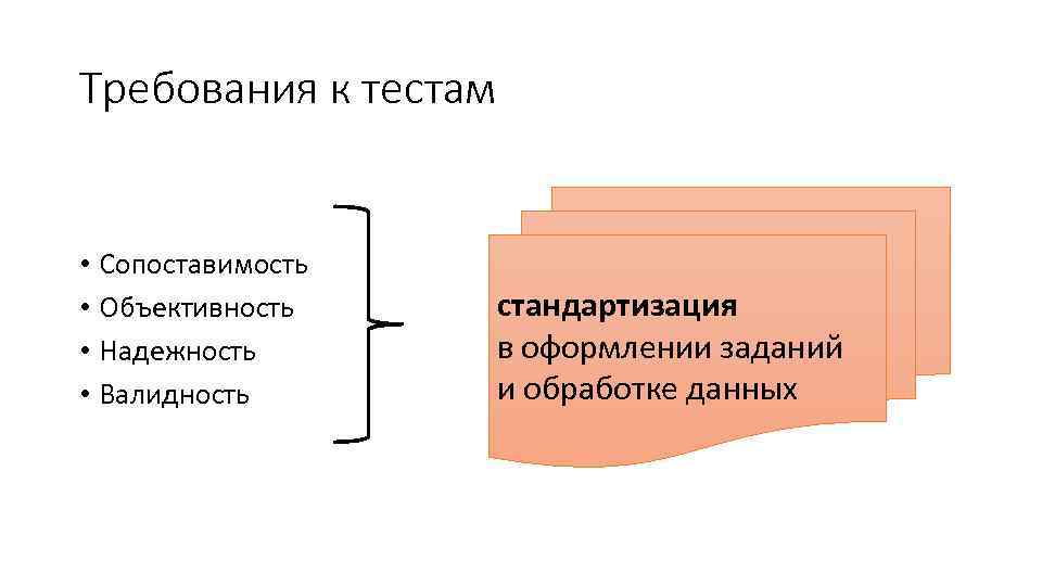 Требования к тестам  • Сопоставимость • Объективность  стандартизация • Надежность  