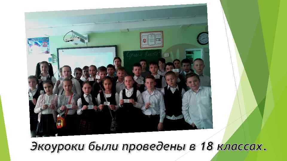Экоуроки были проведены в 18 классах. 