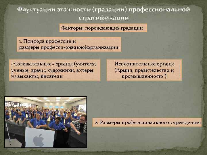  Флуктуации этажности (градации) профессиональной    стратификации    Факторы, порождающих