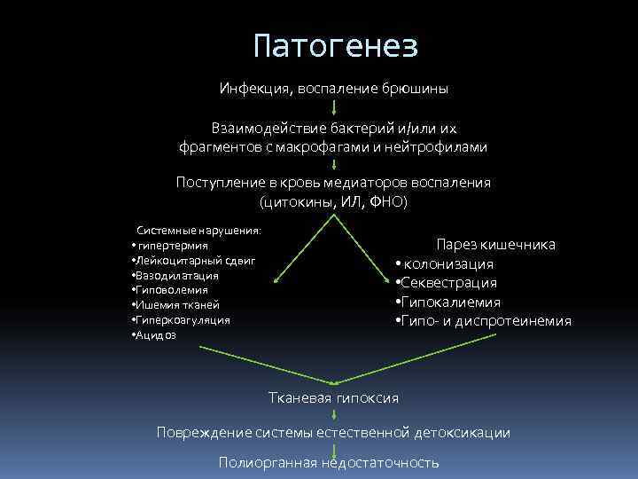     Патогенез    Инфекция, воспаление брюшины   Взаимодействие