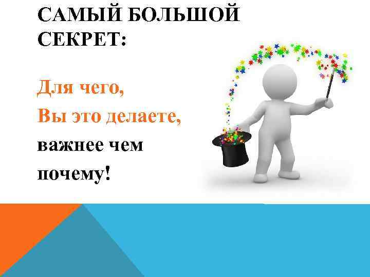 САМЫЙ БОЛЬШОЙ СЕКРЕТ:  Для чего,  Вы это делаете, важнее чем почему! 
