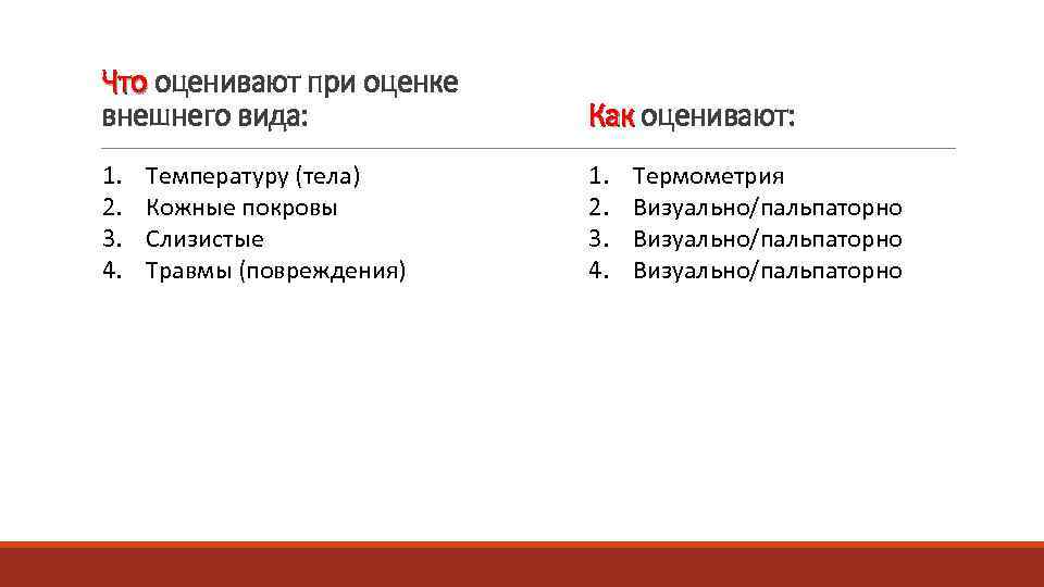 Что оценивают при оценке внешнего вида:    Как оценивают: 1.  Температуру