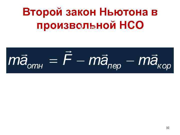 Второй закон Ньютона в  произвольной НСО      32 