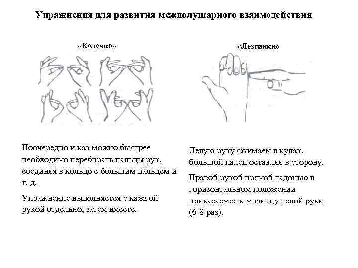   Упражнения для развития межполушарного взаимодействия   «Колечко»    