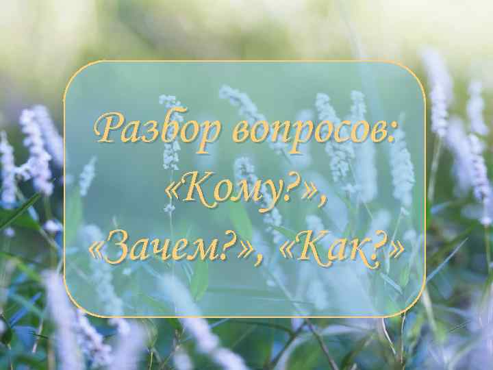 Разбор вопросов:  «Кому? » ,  «Зачем? » ,  «Как? » 