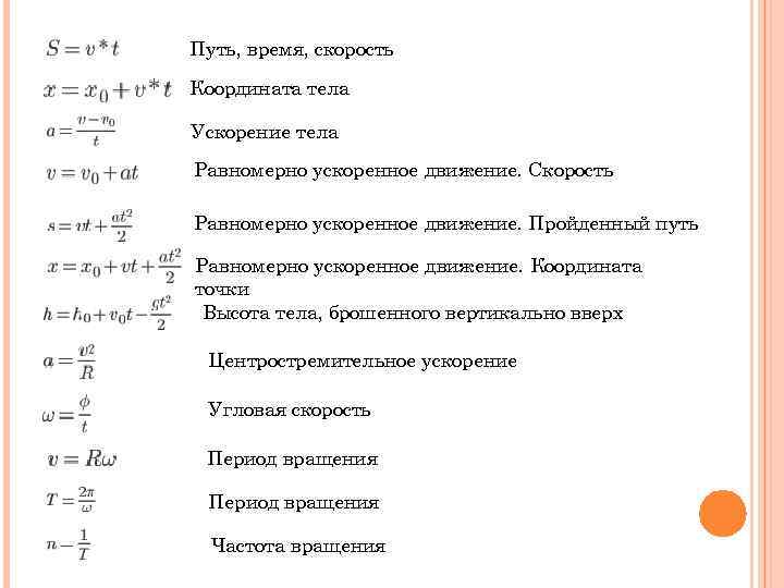 Путь, время, скорость Координата тела Ускорение тела Равномерно ускоренное движение. Скорость Равномерно ускоренное движение.
