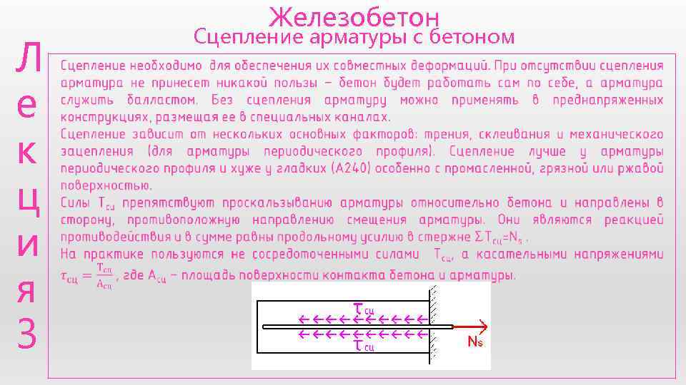    Железобетон   Сцепление арматуры с бетоном Л  е к