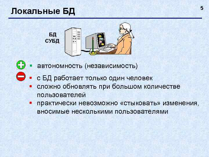      5 Локальные БД  СУБД  § автономность (независимость)