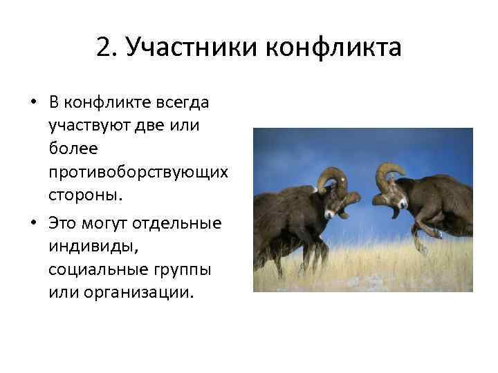  2. Участники конфликта • В конфликте всегда  участвуют две или  более