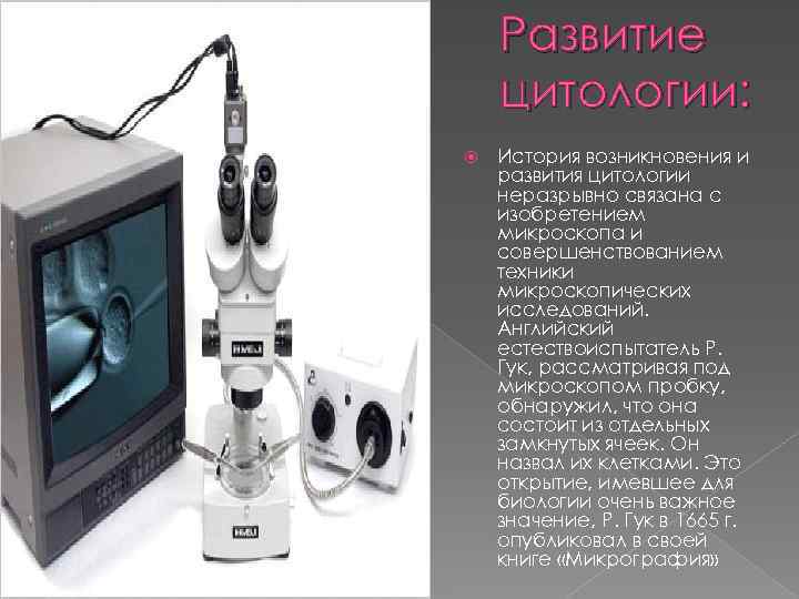   Развитие цитологии: История возникновения и развития цитологии неразрывно связана с изобретением микроскопа