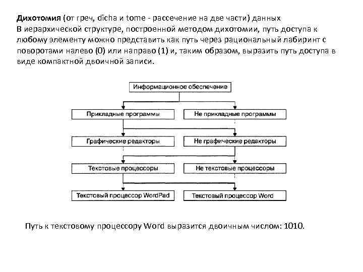Дихотомия (от греч, dicha и tome - рассечение на две части) данных В иерархической