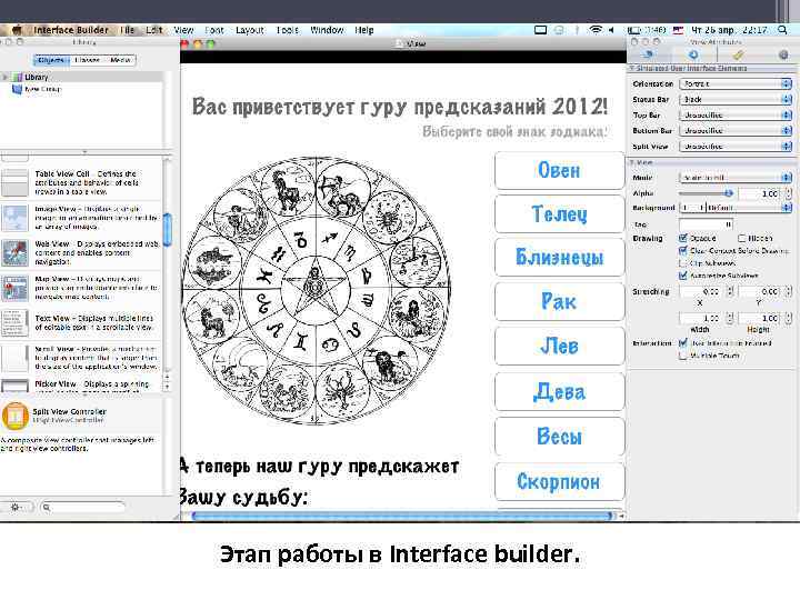 Этап работы в Interface builder. 