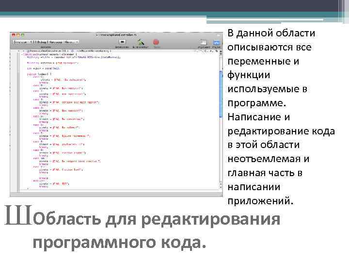     В данной области    описываются все  