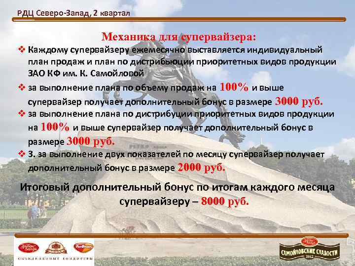 РДЦ Северо-Запад, 2 квартал     Механика для супервайзера: v Каждому супервайзеру