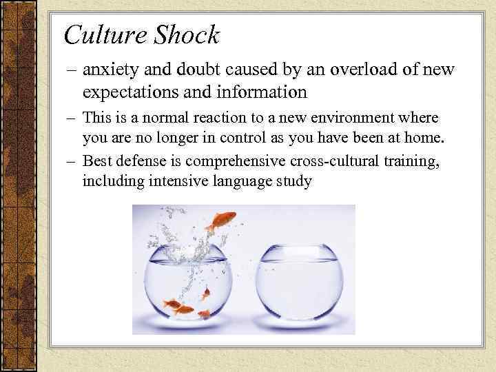 Culture Shock – anxiety and doubt caused by an overload of new  expectations