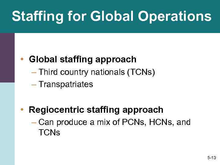 Staffing for Global Operations  • Global staffing approach  – Third country nationals